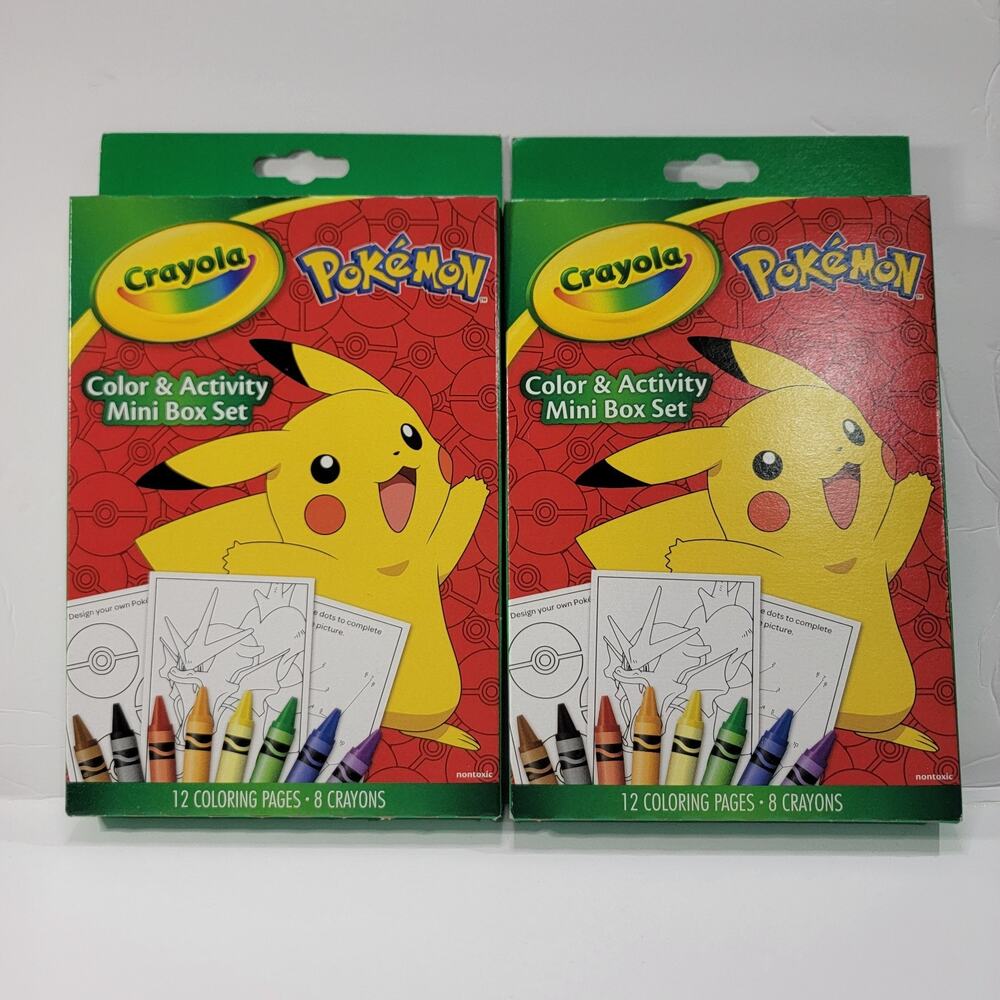 CRAYOLA POKÉMON Color & ACTIVITY Mini Box Set 8 CRAYONS 12 Pages Lot of 2 New